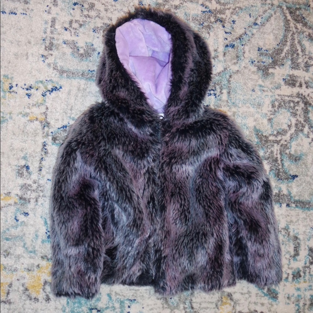 American Widgeon Purple Faux Fur Hooded Coat 4T
